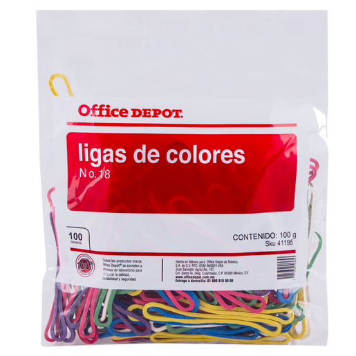 Ligas de Hule No. 18 Office Depot / Colores surtidos / 100 gramos