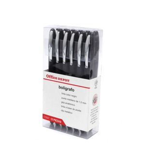 Plumas Retráctiles Office Depot Trad Stick / Punto mediano / Tinta negra / 12 piezas Plumas Retráctiles Office Depot Trad Stick / Punto mediano / Tinta negra / 12 piezas