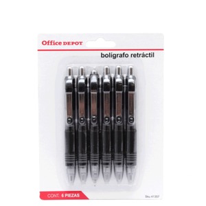 Plumas Retráctiles Office Depot Mini / Punto mediano / Tinta negra / 6 piezas Plumas Retráctiles Office Depot Mini / Punto mediano / Tinta negra / 6 piezas