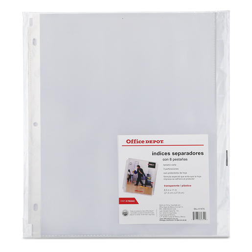 Protectores de Hojas con Separadores Carta Office Depot / Transparente / 8 piezas