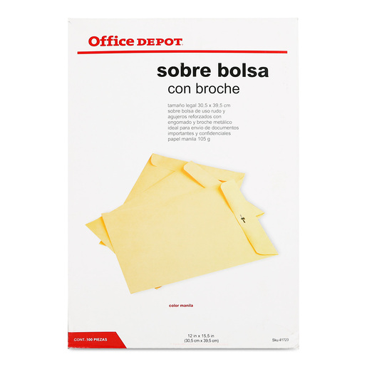 Sobres de Papel con Broche Metálico Ministro Office Depot / Manila / 100 Piezas
