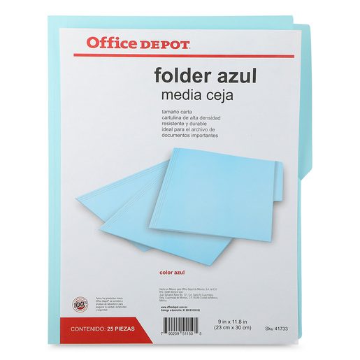 Folders Carta con Media Ceja Office Depot / Azul / 25 piezas