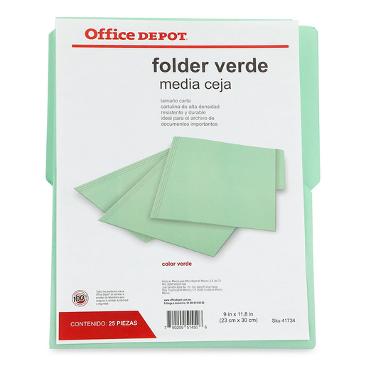 Folders Carta con Media Ceja Office Depot / Verde / 25 piezas