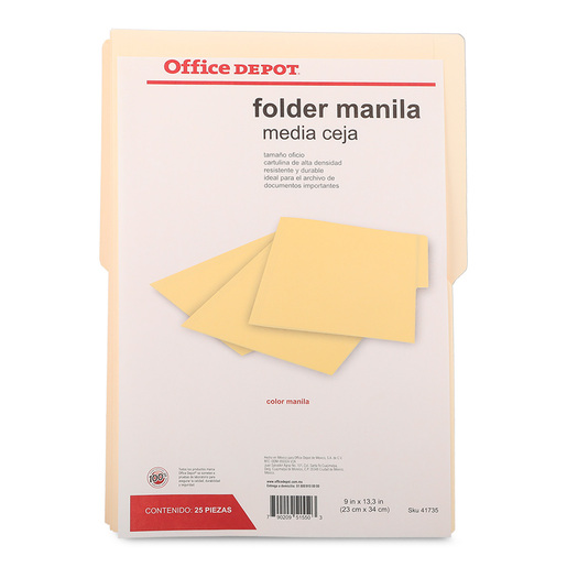 Folders Oficio con Media Ceja Office Depot / Manila / 25 piezas