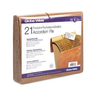 Folder Alfabético Carta Expandible con Cierre Elástico Globe Weis Cord / Café / 21 espacios Folder Alfabético Carta Expandible con Cierre Elástico Globe Weis Cord / Café / 21 espacios