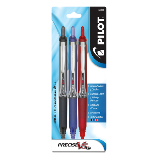 Plumas Retráctiles Pilot Pen Precise V5 Punto extra fino Tinta negra roja  azul 3 piezas | Office Depot Mexico