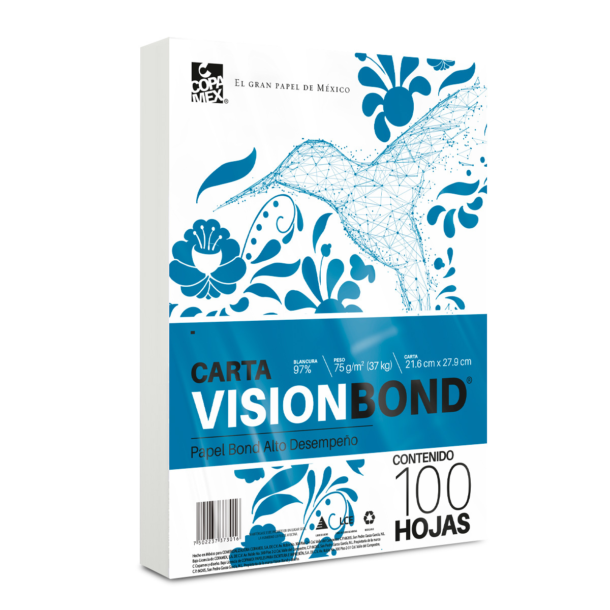 Papel Bond Carta Copamex Vision Bond Paquete 100 hojas blancas