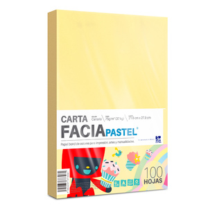 Hojas de Color Facia Pastel / Paquete 100 hojas / Carta / Amarillo pastel / 75 gr