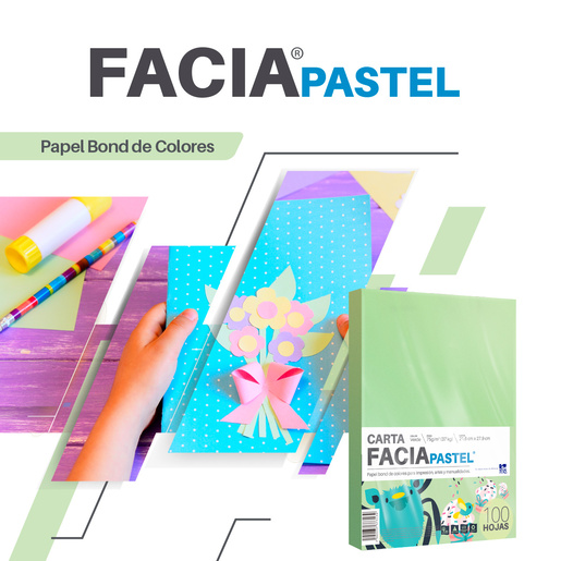 Hojas de Color Facia Pastel / Paquete 100 hojas / Carta / Verde pastel / 75 gr