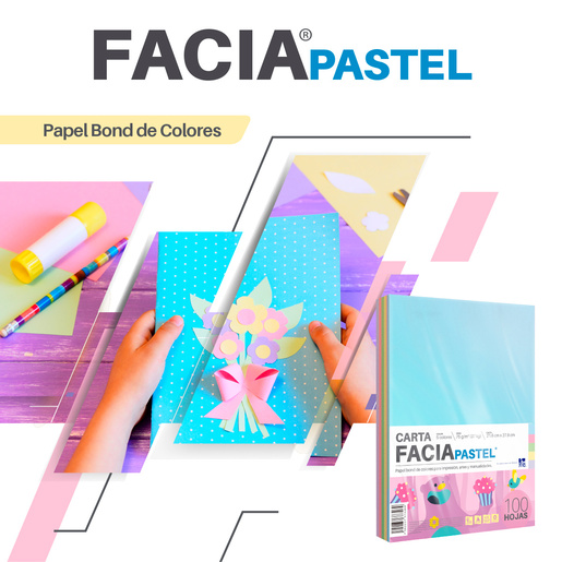 Hojas de Colores Facia Pastel / Paquete 100 hojas / Carta / Surtido 5 colores pastel / 75 gr