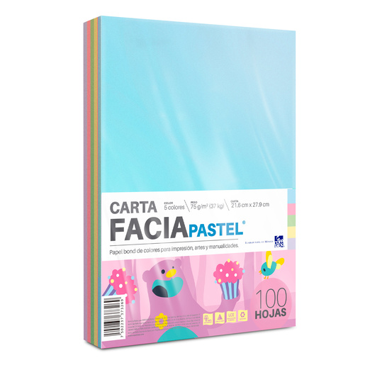 Hojas de Colores Facia Pastel Paquete 100 hojas Carta Surtido 5 colores  pastel 75 gr | Office Depot Mexico