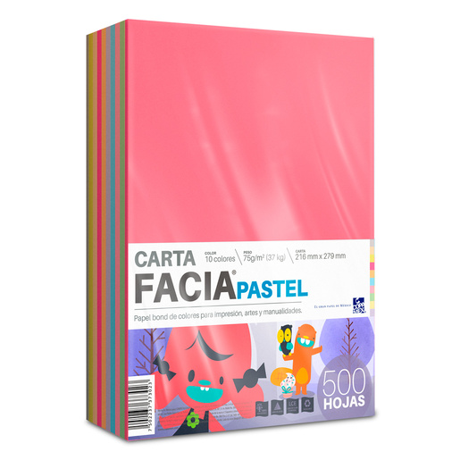 Hojas de Colores Facia Pastel Paquete 500 hojas Carta Surtido 10 colores  pastel 75 gr | Office Depot Mexico