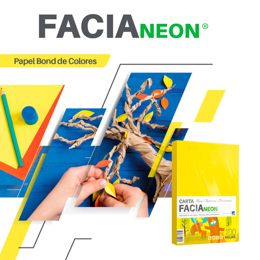 Hojas de Color Facia Neon / Paquete 100 hojas / Carta / Amarillo neón / 75 gr