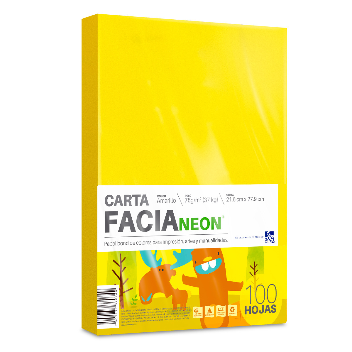 Hojas de Color Facia Neon / Paquete 100 hojas / Carta / Amarillo neón / 75 gr