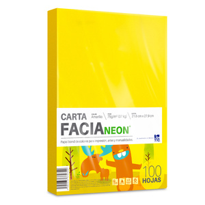 Hojas de Color Facia Neon / Paquete 100 hojas / Carta / Amarillo neón / 75 gr Hojas de Color Facia Neon / Paquete 100 hojas / Carta / Amarillo neón / 75 gr
