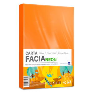 Hojas de Color Facia Neon / Paquete 100 hojas / Carta / Naranja neón / 75 gr