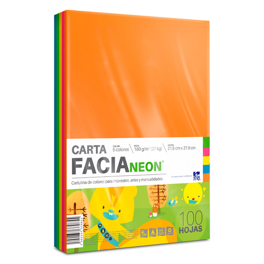 Cartulina de Colores Facia Neon 100 hojas Carta Surtido 5 colores neón 180  gr | Office Depot Mexico