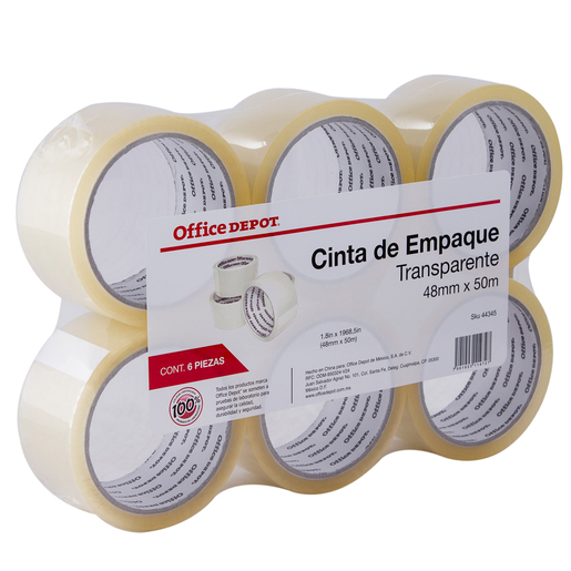 Cinta de Empaque Transparente Office Depot / 50 m x 4.8 cm / 6 piezas