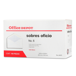 Sobres de Papel con Engomado No 6 Oficio Office Depot / Blanco / 100 Piezas
