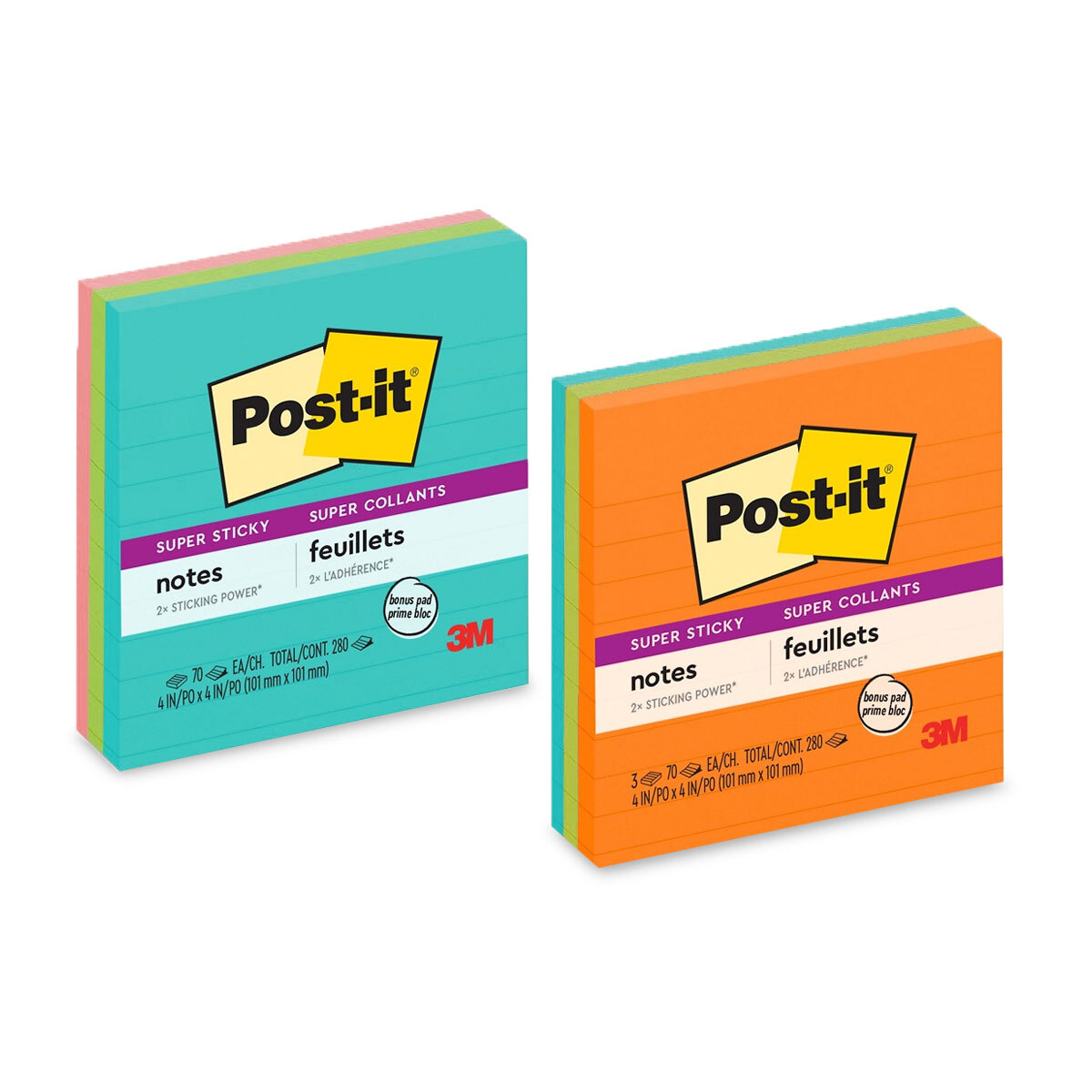 Notas Adhesivas 3M Post-It Super Sticky Neon 675 Colores surtidos 10 x ...