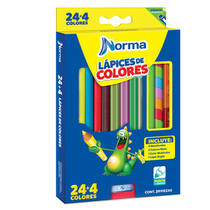 Lápices de Colores Redondos Norma Punta Gruesa / 28 piezas / Sacapuntas gratis