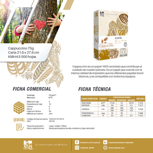 Paquete de Papel Reciclado Copamex Capuccino / 500 hojas / Carta / 75 gr