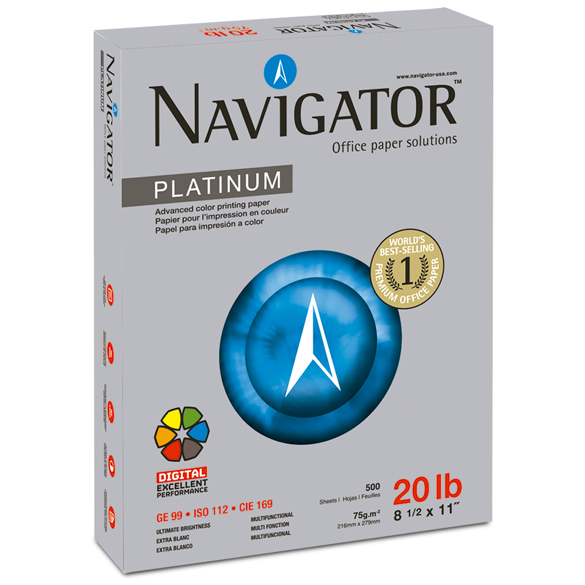 Papel Bond Carta Navigator Platinum / Paquete 500 hojas blancas