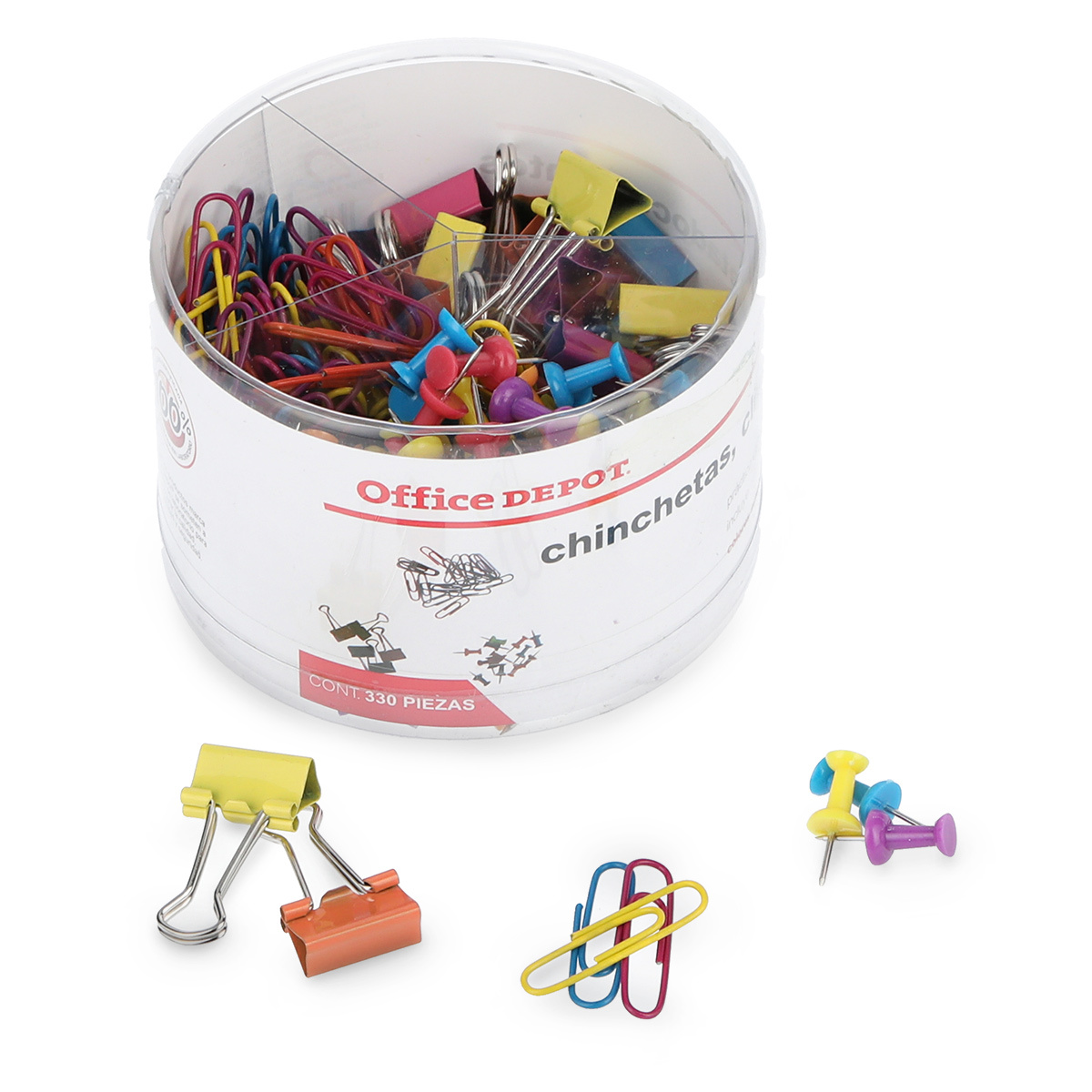 Set de Chinchetas Sujetadores y Clips Office Depot Colores surtidos 330  piezas | Office Depot Mexico