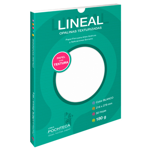 Papel Texturizado Opalina Pochteca Lineal /  50 hojas / Carta / Blanco / 180 gr