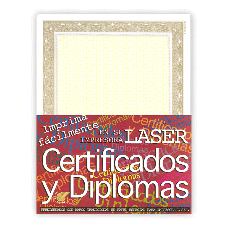 Papel Impreso para Certificados y Diplomas Q Productos / 50 hojas / Carta / Dorado