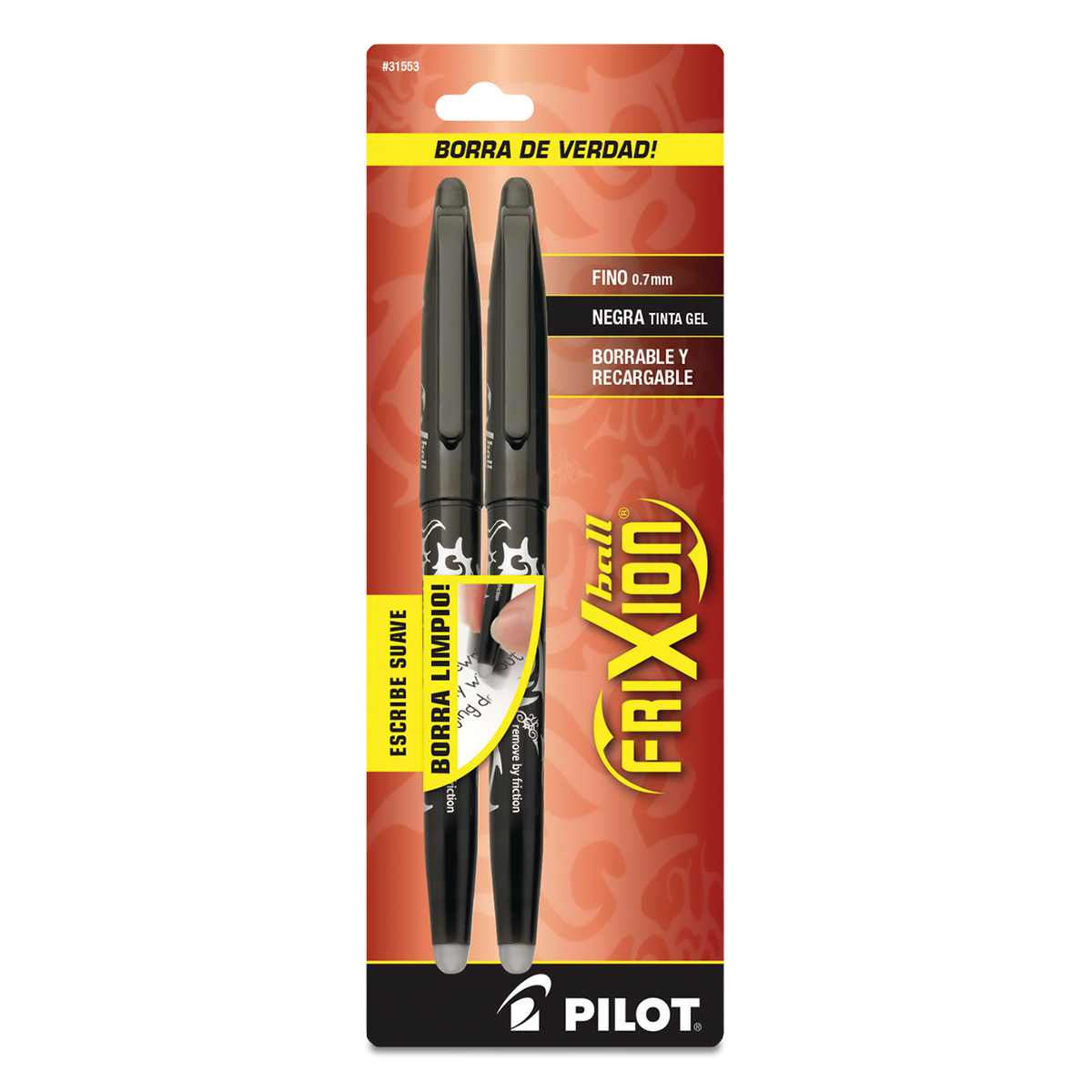 Plumas de Gel Borrables Pilot Pen Frixion Ball / Punto fino / Tinta negra / 2 piezas