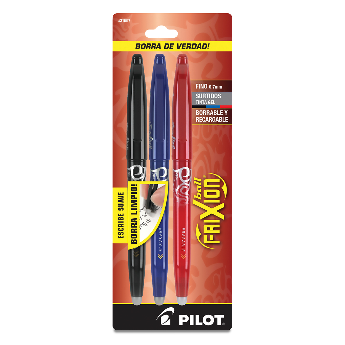 Plumas de Gel Borrables Pilot Pen Frixion Ball / Punto fino / Tinta negra roja azul / 3 piezas