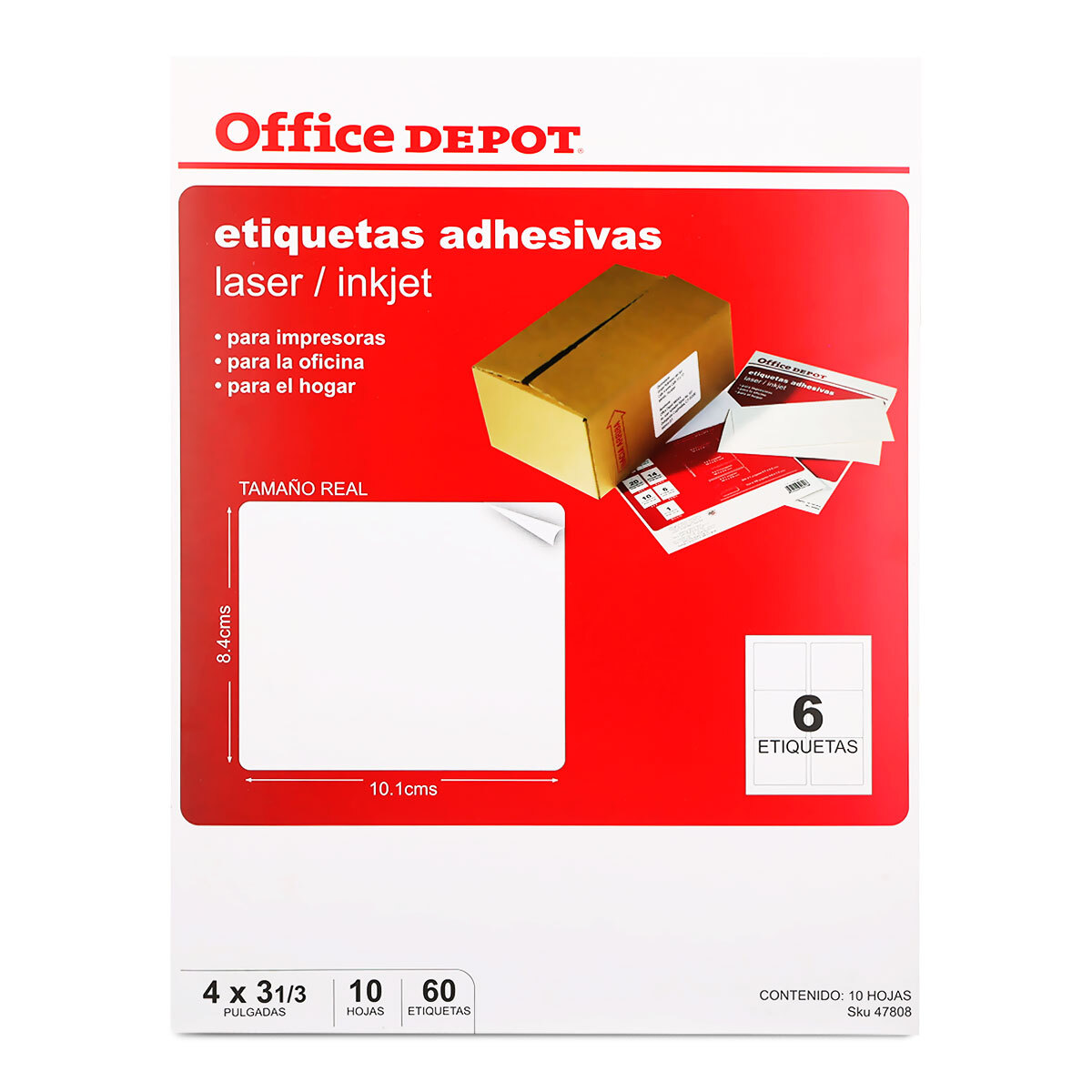 Etiquetas Adhesivas para Impresión Office Depot / 8.4 x 10.1 cm / Blanco / 60 etiquetas
