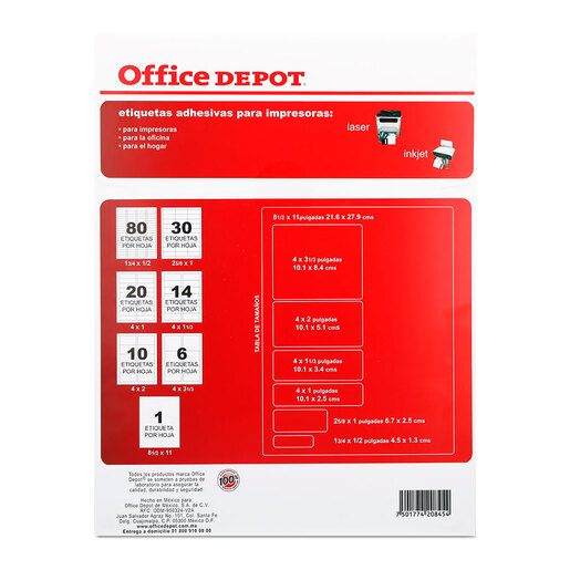 Etiquetas Adhesivas para Impresión Office Depot / 5.1 x 10.1 cm / Blanco / 100 etiquetas