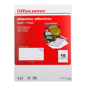 Etiquetas Adhesivas para Impresión Office Depot / 5.1 x 10.1 cm / Blanco / 100 etiquetas Etiquetas Adhesivas para Impresión Office Depot / 5.1 x 10.1 cm / Blanco / 100 etiquetas
