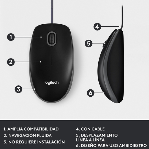 Mouse Alámbrico Logitech M100 / USB / Negro / PC / Laptop / Mac