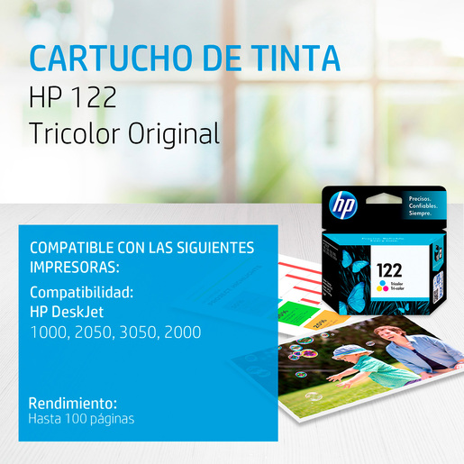 Cartucho de Tinta Hp 122 / CH562HL / Tricolor / 100 páginas / DeskJet