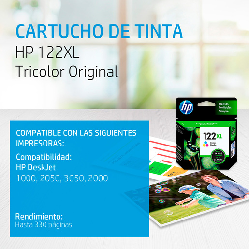 Cartucho de Tinta Hp 122 XL / CH564HL / Tricolor / 330 páginas / DeskJet