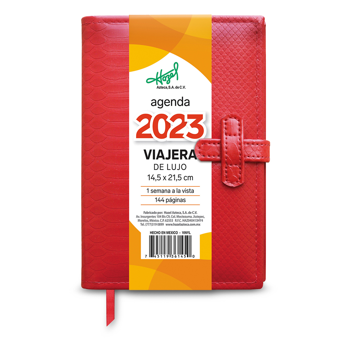Agenda Viajera de Lujo con Textura y Broche 2023 Hazel / Rojo