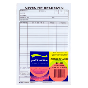 NOTA DE REMISION GRAFIX (1/2 CARTA, 3 PZS.) NOTA DE REMISION GRAFIX (1/2 CARTA, 3 PZS.)