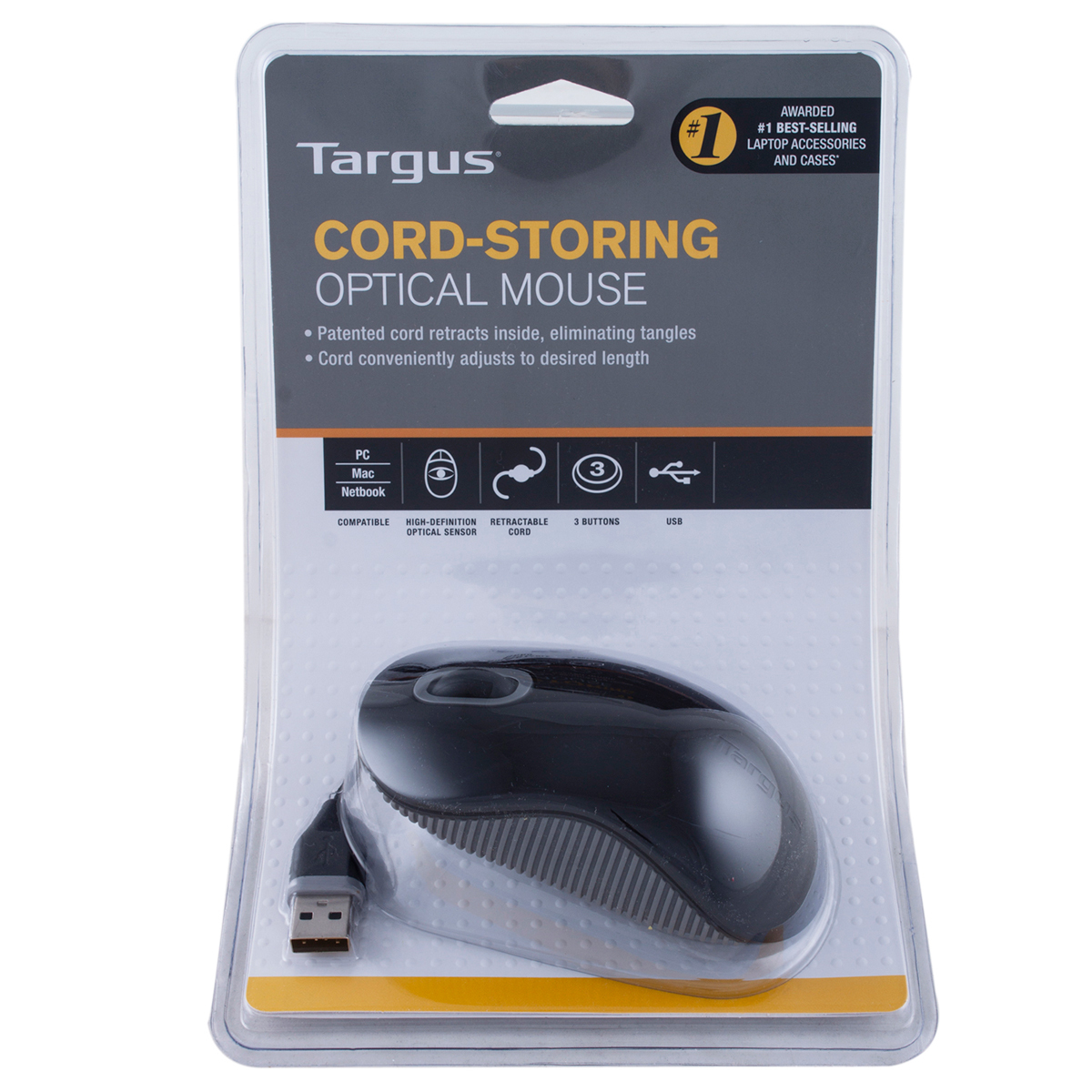 Mouse Alámbrico con Cable Retráctil Targus Cord Storing / USB / Negro / PC / Laptop / Mac