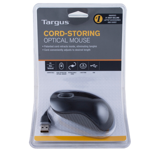 Mouse Alámbrico con Cable Retráctil Targus Cord Storing / USB / Negro / PC / Laptop / Mac Mouse Alámbrico con Cable Retráctil Targus Cord Storing / USB / Negro / PC / Laptop / Mac