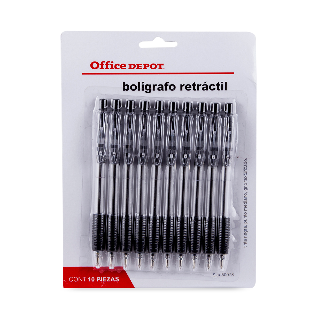Plumas Retráctiles Office Depot WTB3348 BC10 / Punto mediano / Tinta negra / 10 piezas