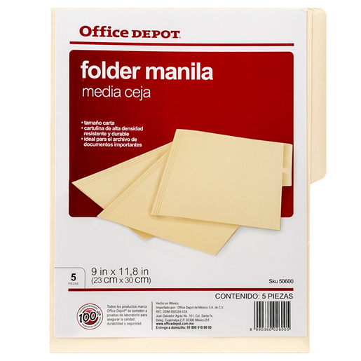 Folders Carta con Media Ceja Office Depot / Manila / 5 piezas