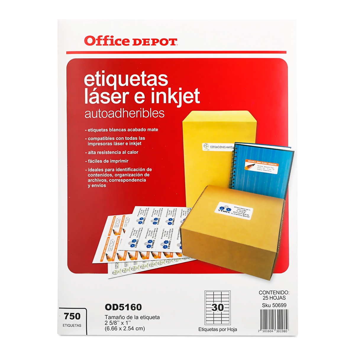 Etiquetas Adhesivas para Impresión Office Depot  x  cm Blanco 750  etiquetas | Office Depot Mexico