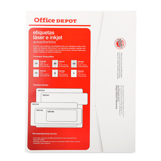 Etiquetas Adhesivas para Impresión Office Depot / 10.16 x 2.54 cm / Blanco / 500 etiquetas