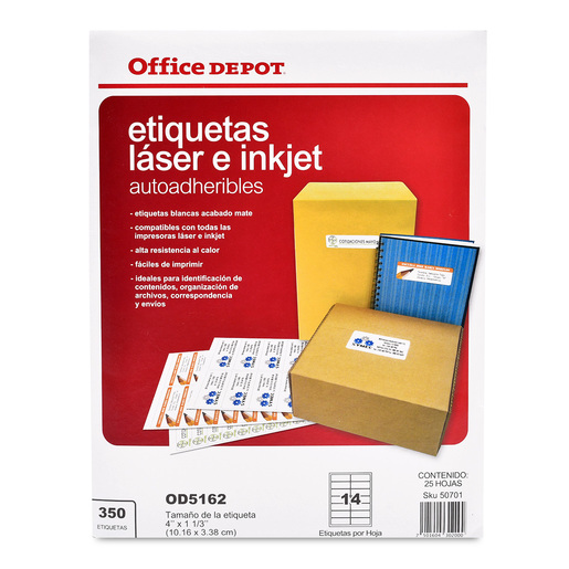 Etiquetas Adhesivas para Impresión Office Depot / 10.16 x 3.38 cm / Blanco / 350 etiquetas