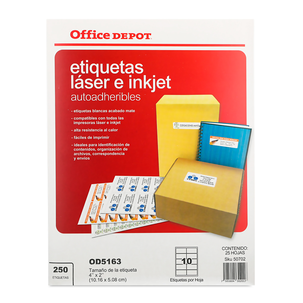 Etiquetas Adhesivas para Impresión Office Depot  x  cm Blanco 250  etiquetas | Office Depot Mexico