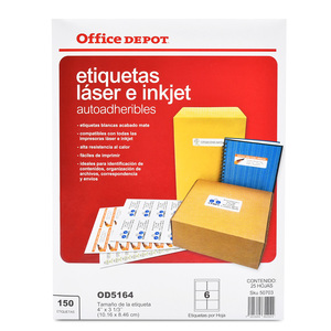 Etiquetas Adhesivas para Impresión Office Depot / 10.16 x 8.46 cm / Blanco / 150 etiquetas