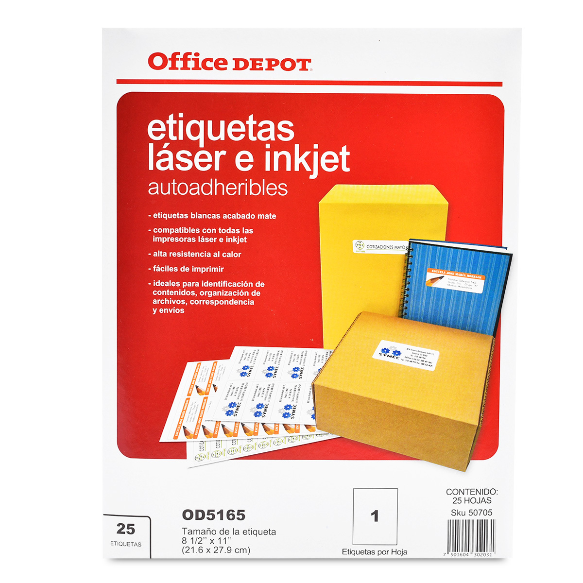 Etiquetas Adhesivas para Impresión Office Depot / 21.6 x 27.9 cm / Blanco / 25 etiquetas